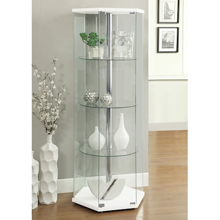 4-shelf Hexagonal Glass Curio Cabinet