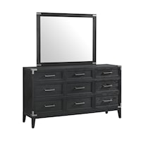 Transitional Dresser and Mirror with 9 Drawers
