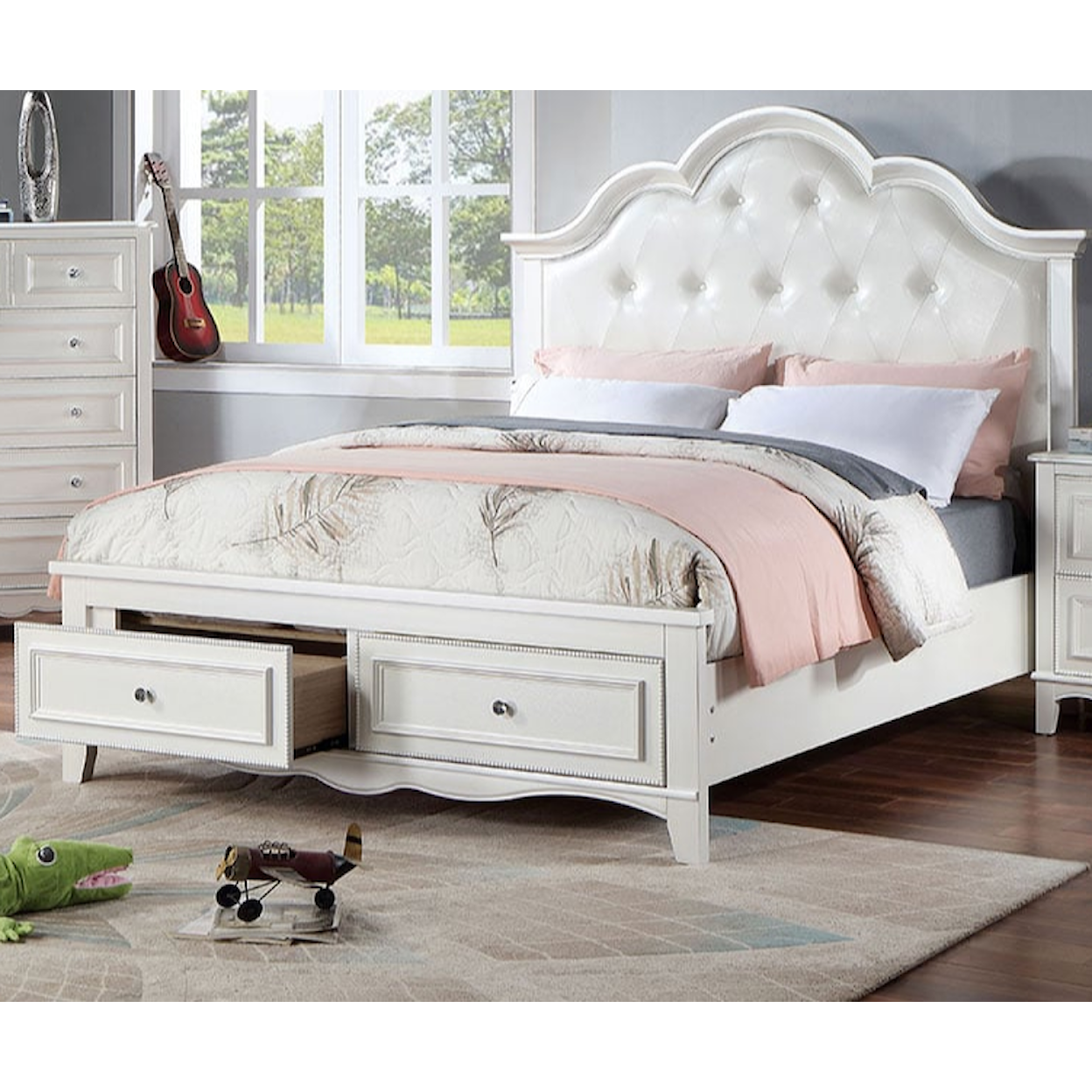 Furniture of America - FOA CADENCE Upholstered Full Bed with Footboard Storage