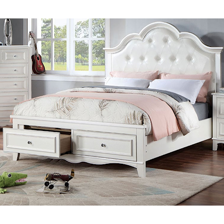 Upholstered Full Bed with Footboard Storage
