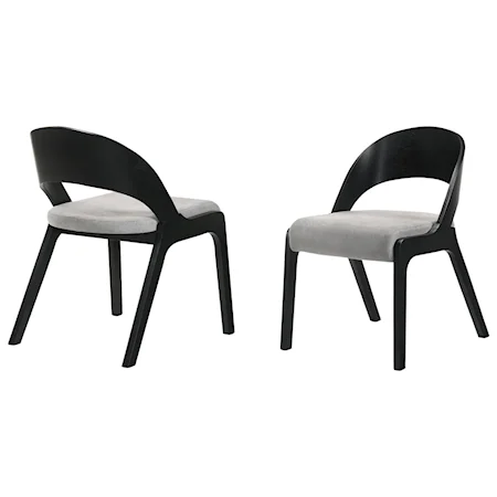 Mid-Century Modern Dining Accent Chairs in Black Finish and Grey Fabric - Set of 2