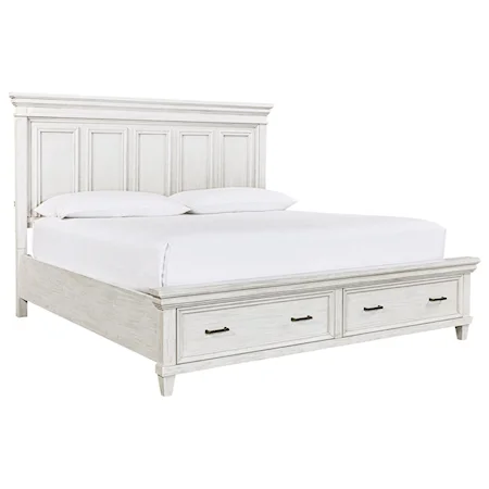 Farmhouse Queen Footboard Storage Bed with USB Port