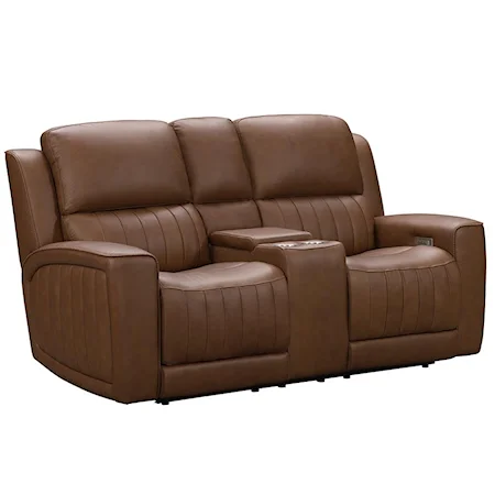 Transitional Power Reclining Loveseat with Storage Console
