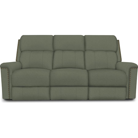 Casual Double Reclining Sofa with Nailheads and Power Headrest