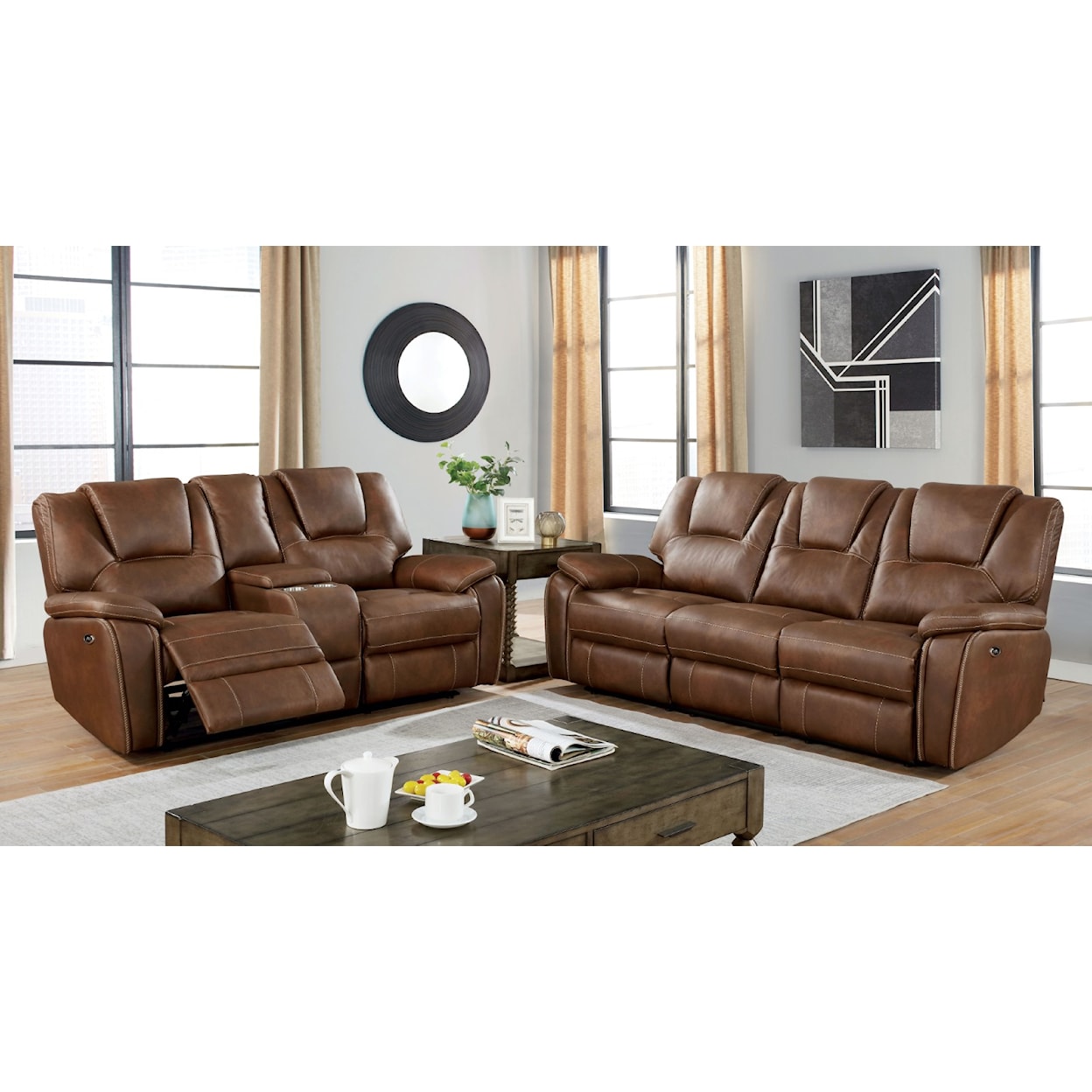 Furniture of America Ffion Power Reclining Sofa and Loveseat