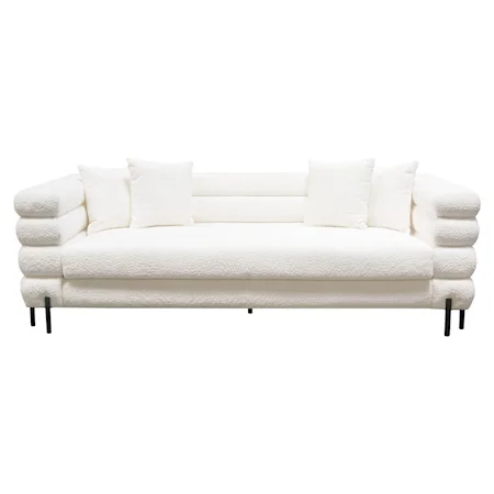 Contemporary Faux Shearling Sofa with Metal Legs