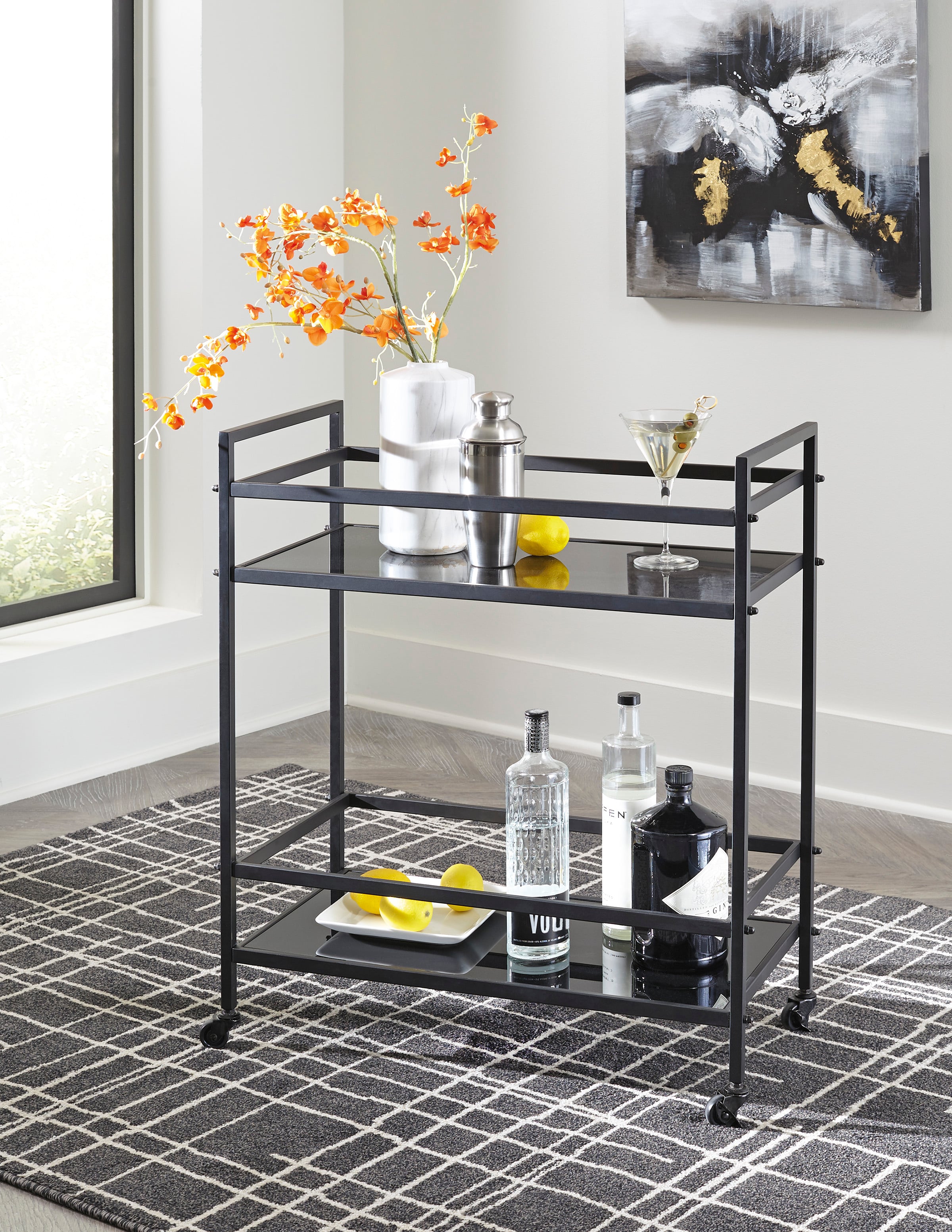 Ashley Signature Design Kailman A4000097 Black Finish Bar Cart with