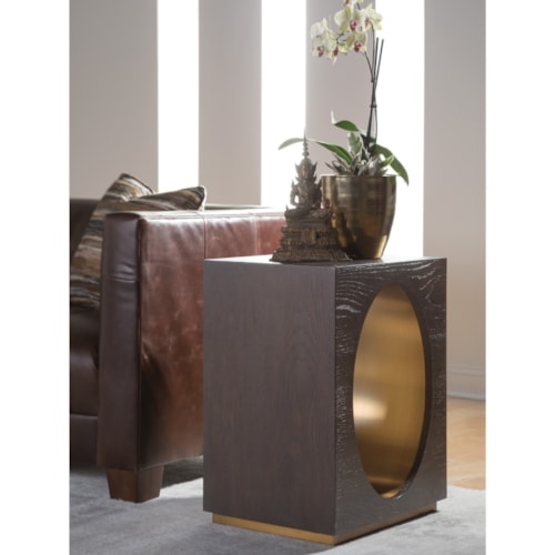 Modern Rectangular End Table with Antique Brass Accent