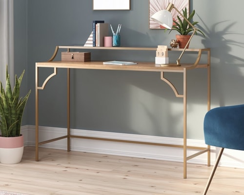 Contemporary Writing Desk with Upper Glass Shelf
