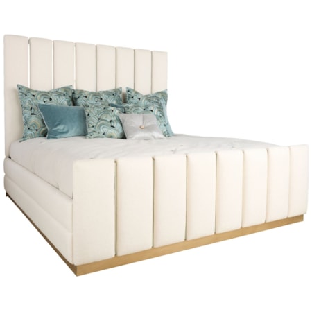Channel-Upholstered King Bed w/Gold Trim