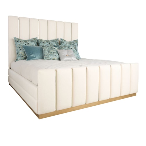 Serafina Modern Channel-Upholstered King Bed with Gold Accent Trim