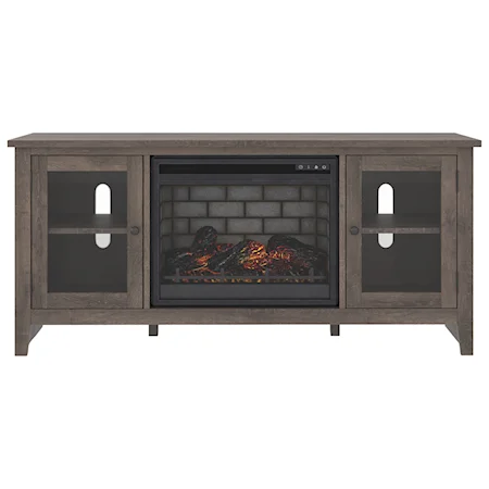 Farmhouse Style Large TV Stand w/ Fireplace Insert and Glass Doors