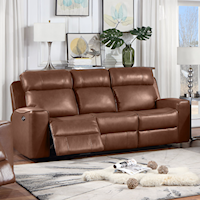 Casual Dual Reclining Sofa with Powered Footrest - Brown