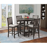 Transitional 5-Piece Counter Height Dining Set with 42" Round Table