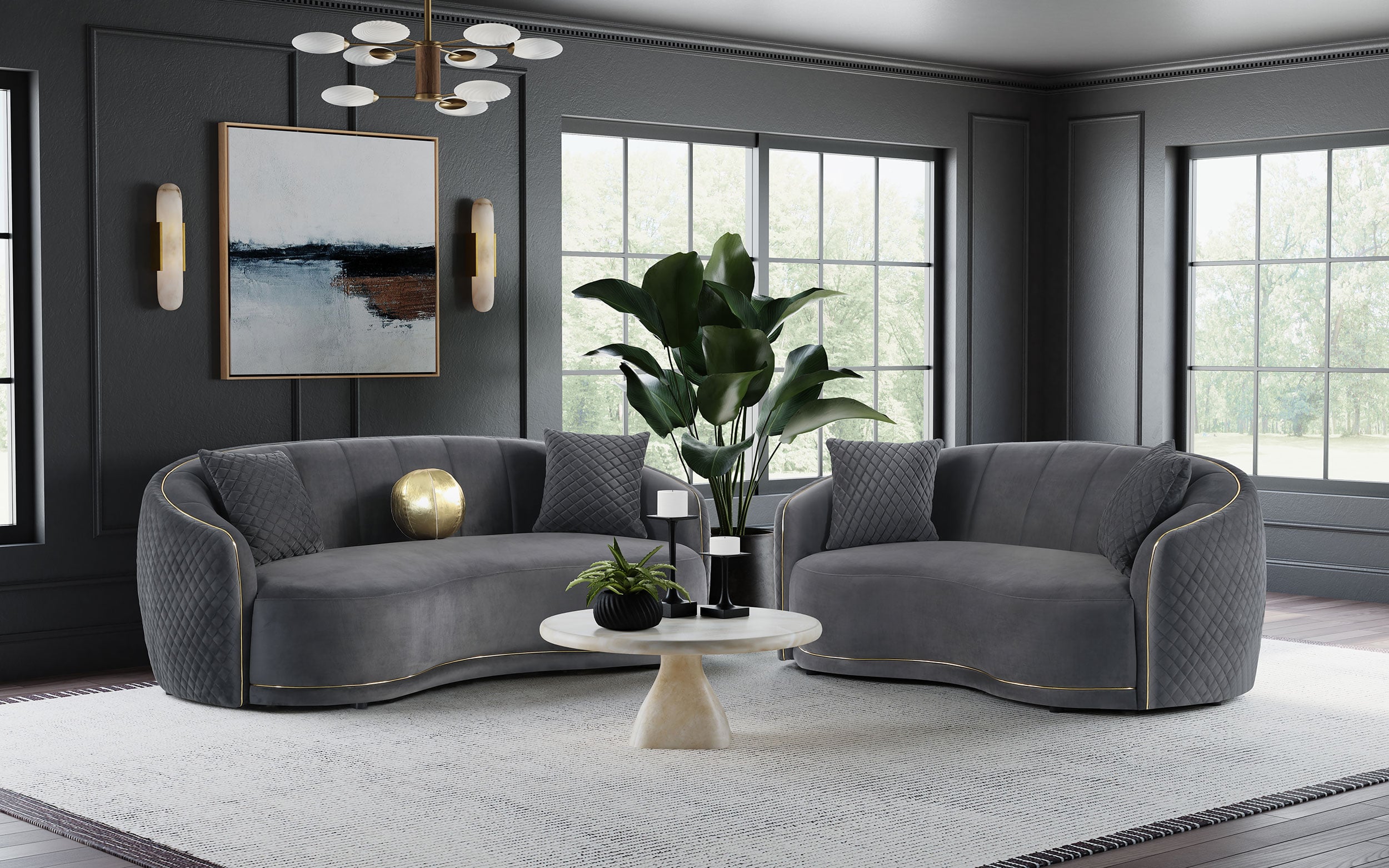 BROOKS GREY AND GOLD CURVED, | SOFA AND LOVE