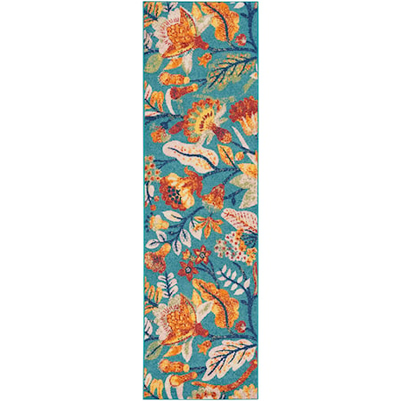 2'3" x 7'6" Turquoise Multicolor Runner Rug