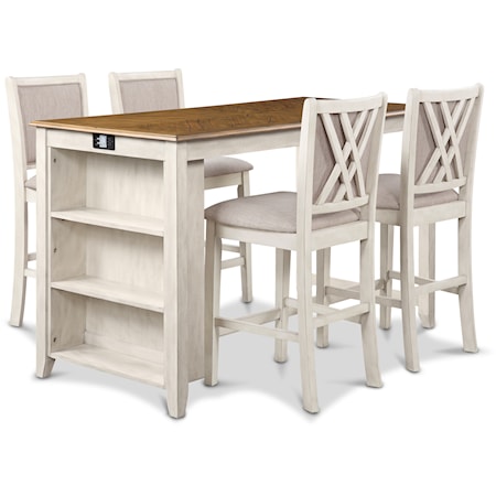 Transitional 5-Piece Counter Height Dining Set with 60" Table