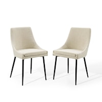 Upholstered Fabric Dining Chairs - Black/Beige - Set of 2