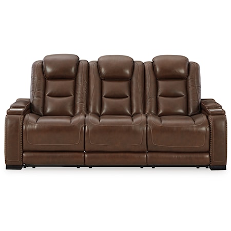 Contemporary Power Reclining Sofa with Adjustable Headrest and Lumbar Support