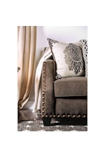 Furniture of America Cornelia Transitional Sofa with Toss Pillows and Large Nailheads