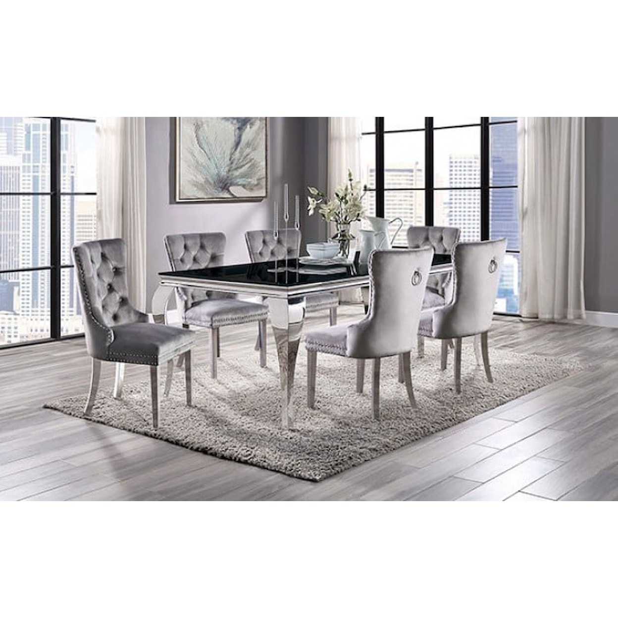 Furniture of America Neuveville 7-Piece Dining Set with Gray Chairs