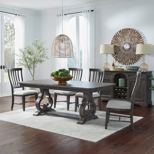 Transitional 5-Piece Trestle Table Set