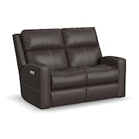 Contemporary Power Reclining Loveseat with Power Headrests & Lumbar