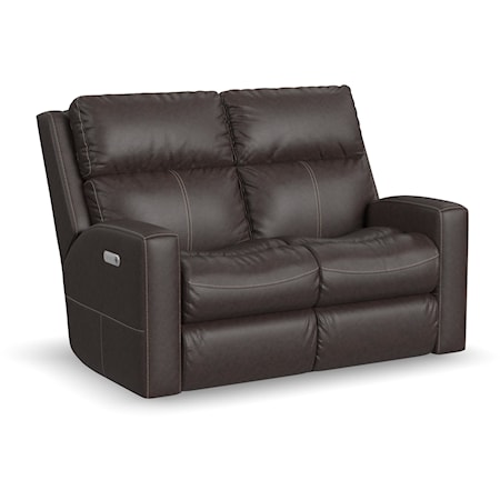 Contemporary Power Reclining Loveseat with Power Headrests & Lumbar