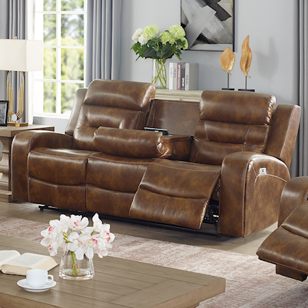 Casual Power Reclining Sofa with Drop Down Seat