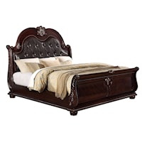 Traditional King Arched Panel Bed with Button-Tufted Headboard and Nailheads