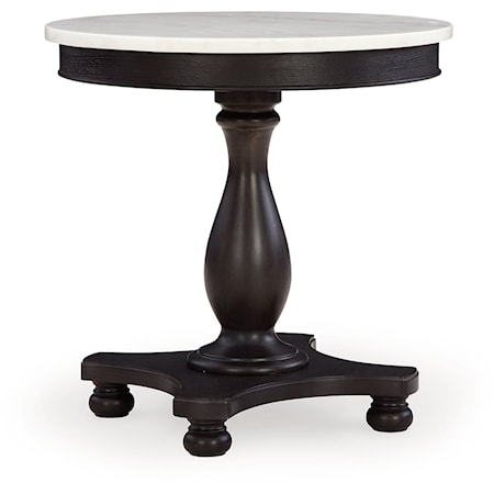Transitional Accent Table with White Marble Top