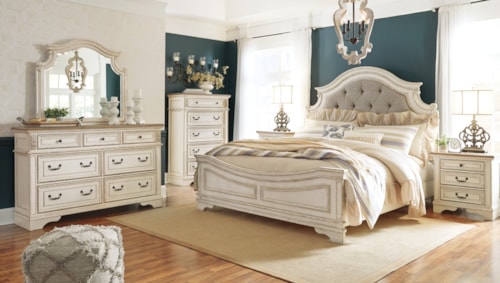 King Panel Bed, Dresser, Mirror, Chest And 2 Nightstands