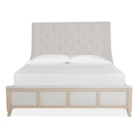 Farmhouse California King Sleigh Upholstered Bed with Nailhead Trim