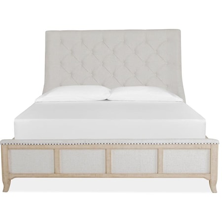 Farmhouse King Sleigh Upholstered Bed with Nailhead Trim