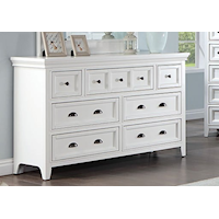 Transitional 7-Drawer White Dresser with Crown Molding