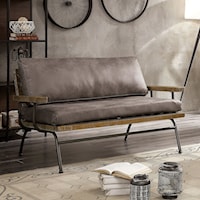Rustic Loveseat with Wooden Frame and Metal Legs