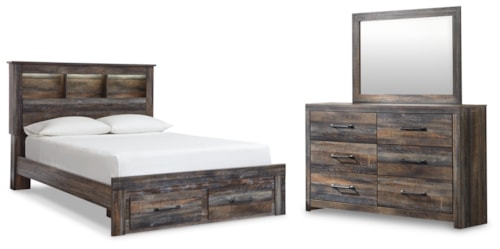 Queen Bookcase Storage Bed, Dresser And Mirror