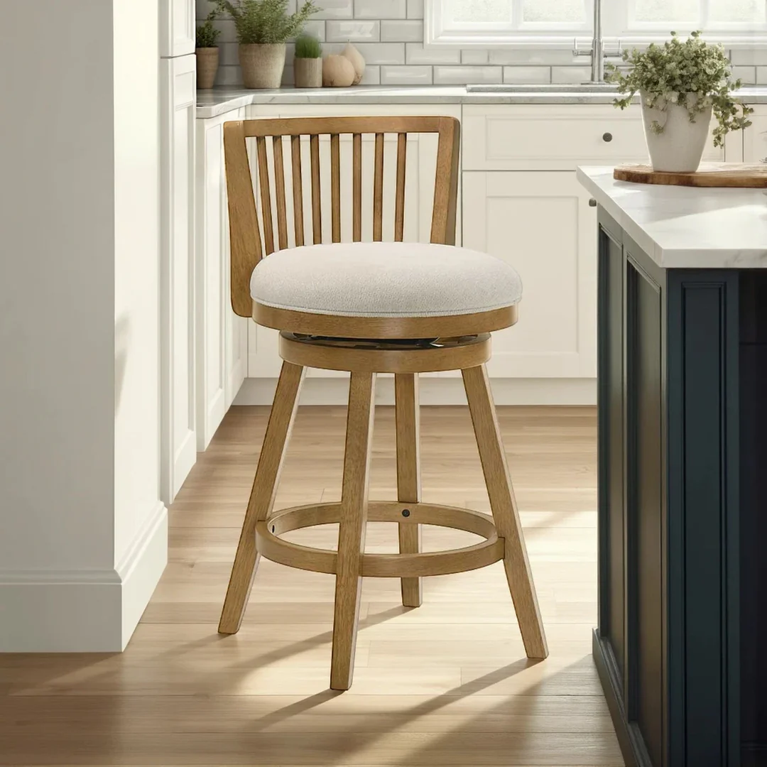 Uph. Spindle-Back Swivel Counter Stool