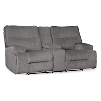 Contemporary Power Double Reclining Loveseat with Console