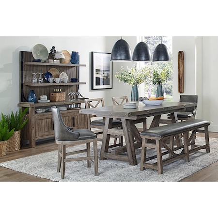 Transitional 9-Piece Counter Height Table Set with Hutch