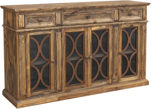 Rustic 4-Door Console with Drawers