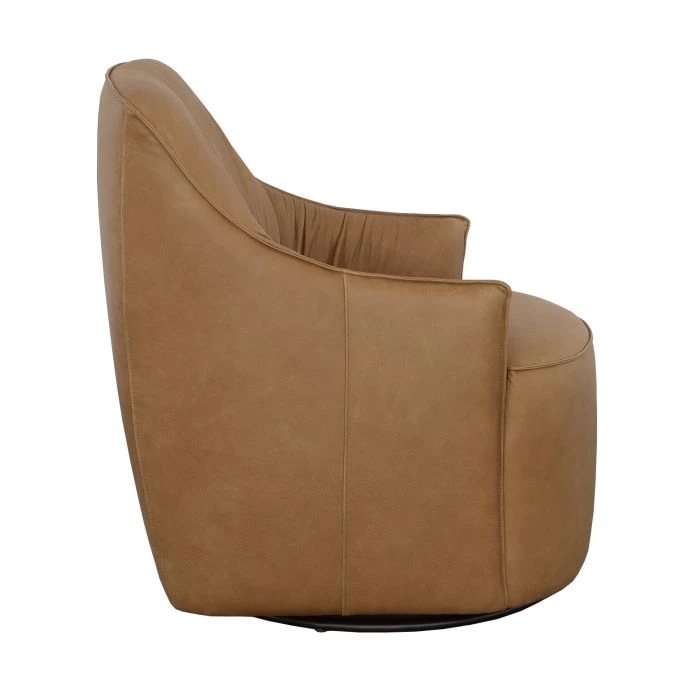 Leather Swivel Chair w/Pleated Upholstery