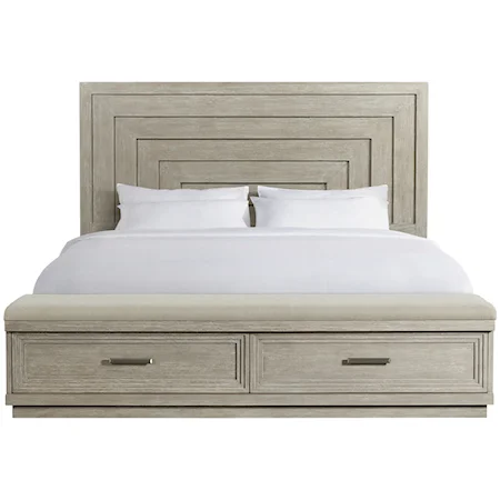 Contemporary Queen Panel Storage Bed with Upholstered Bench