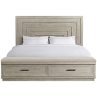 Contemporary King Panel Storage Bed with Upholstered Bench