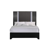 Contemporary Upholstered Queen Panel Bed with LED Lights