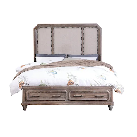 Traditional Glam Queen Storage Bed with USB in Headboard 