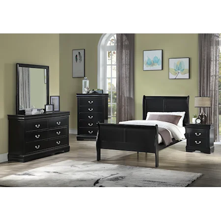 Louis Philip Transitional Black 5-Piece Bedroom Set - Twin