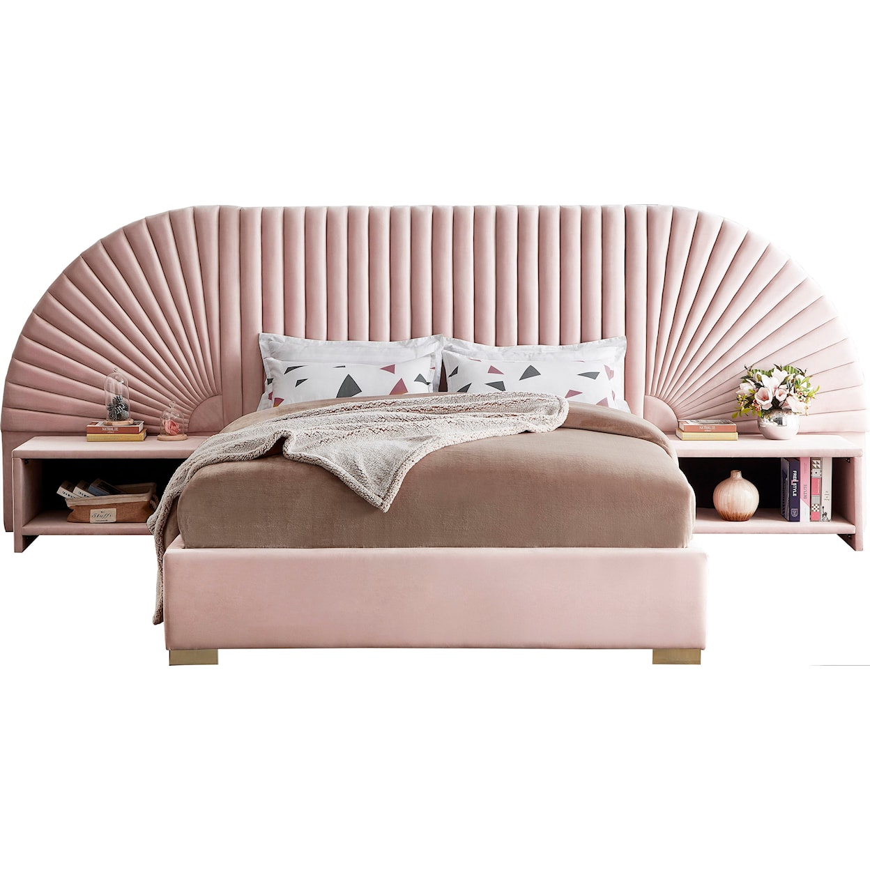 Meridian Furniture Cleo 3-Piece Pink Velvet Queen Bedroom Set
