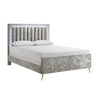 Glisten Glam Upholstered King Bed with Built-in LED Lighting - Silver