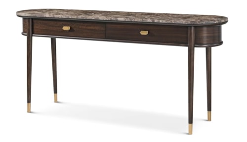 Transitional Ovate Marble-Top Console Table with Brass-Capped Legs